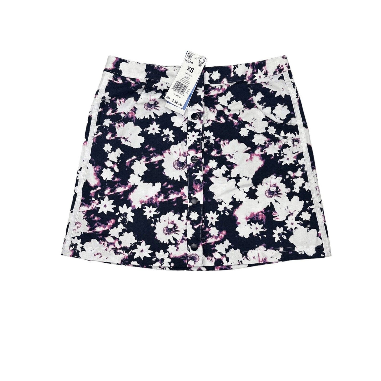 Adidas Floral Print Front Snap Golf Tennis Mini Skirt Navy White Purple Xs Nwt